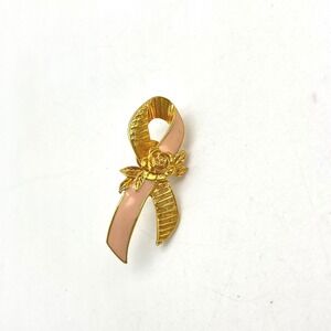 Avon Pink Ribbon‎ Rose Gold Tone Enamel Pin Brooch Breast Cancer Awareness